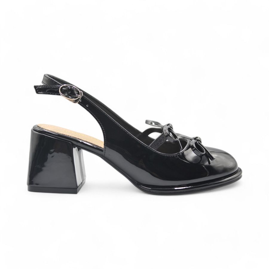Giày hở gót TGG 163-1 Da Bóng Màu Đen Size 37