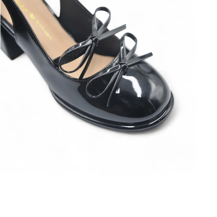 Giày hở gót TGG 163-1 Da Bóng Màu Đen Size 38