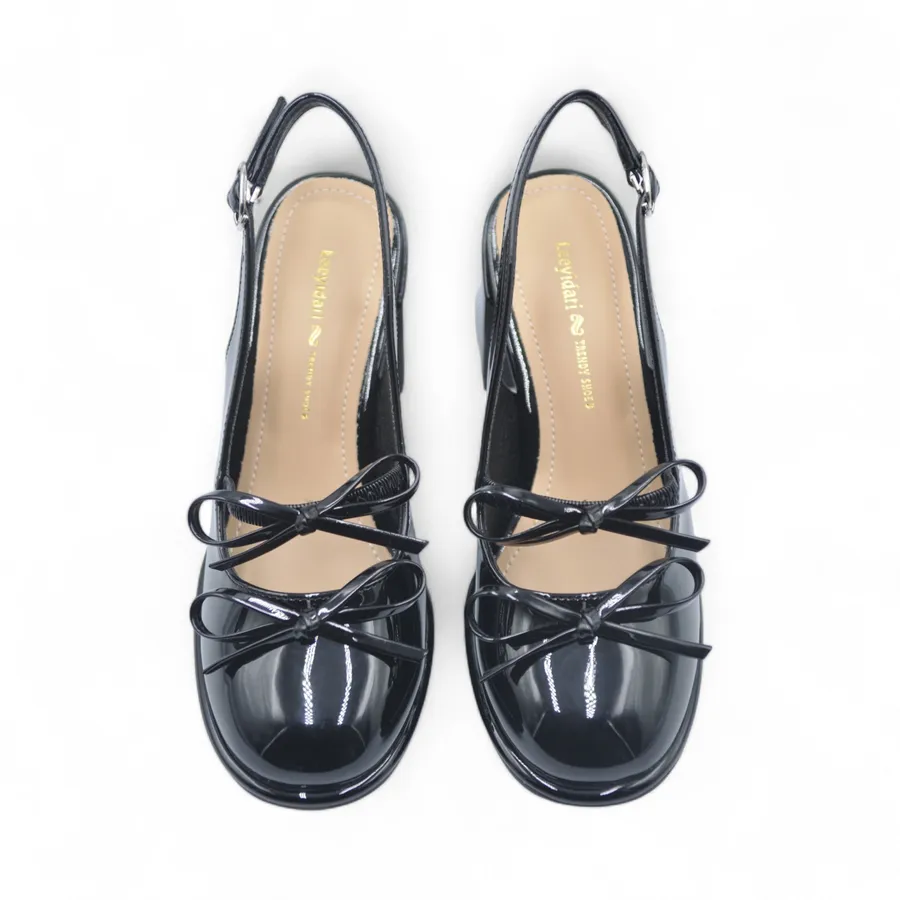 Giày hở gót TGG 163-1 Da Bóng Màu Đen Size 38