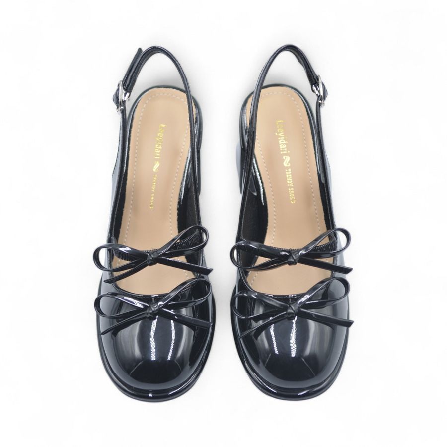 Giày hở gót TGG 163-1 Da Bóng Màu Đen Size 39