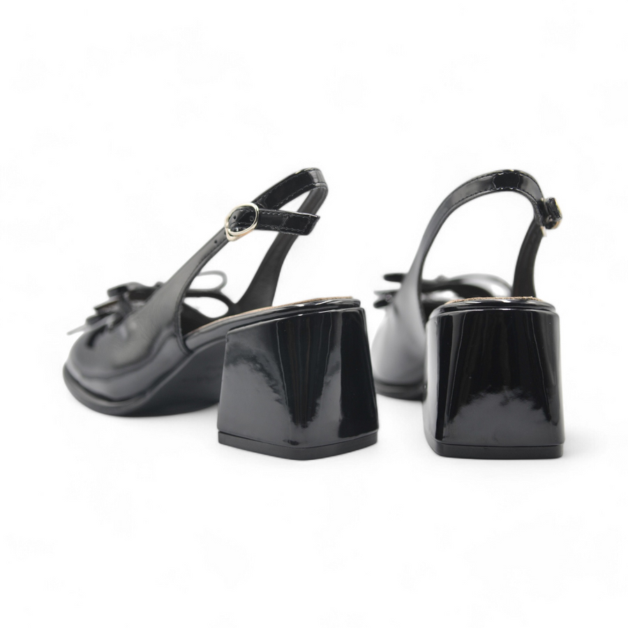 Giày hở gót TGG 163-1 Da Bóng Màu Đen Size 39