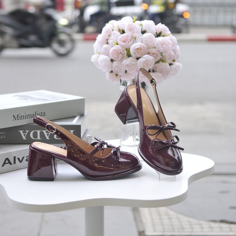 Giày hở gót TGG 163-1 Da Bóng Màu Đỏ Size 35