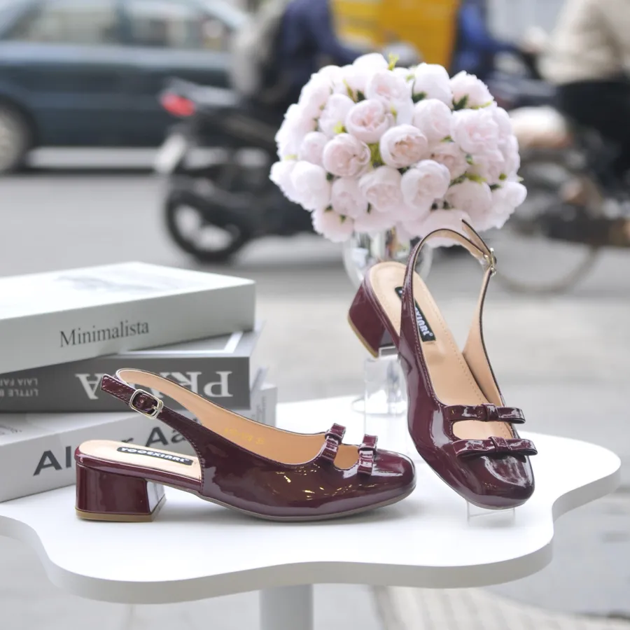 Giày Hở Gót TGG 616-129 Màu Đỏ Da Bóng Size 37