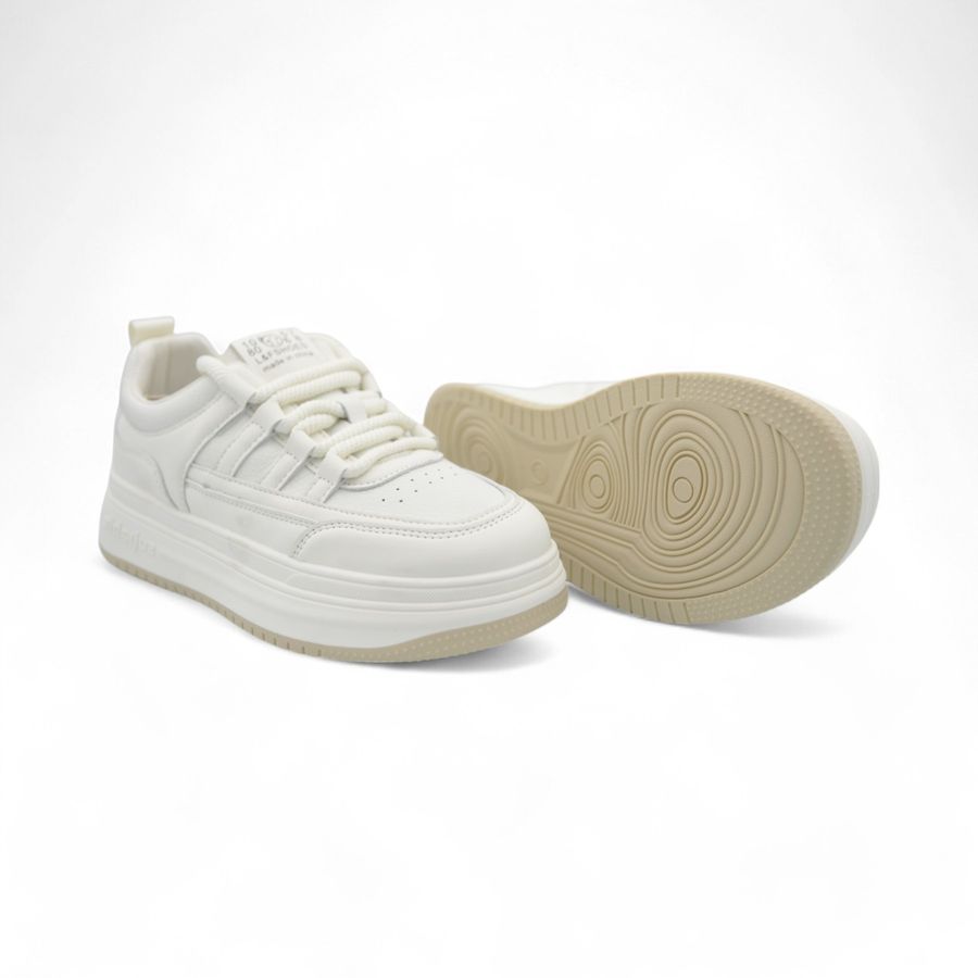 Giày Thể Thao Nữ TGG G701 Màu Trắng Phối Nâu Da Lì Size 40