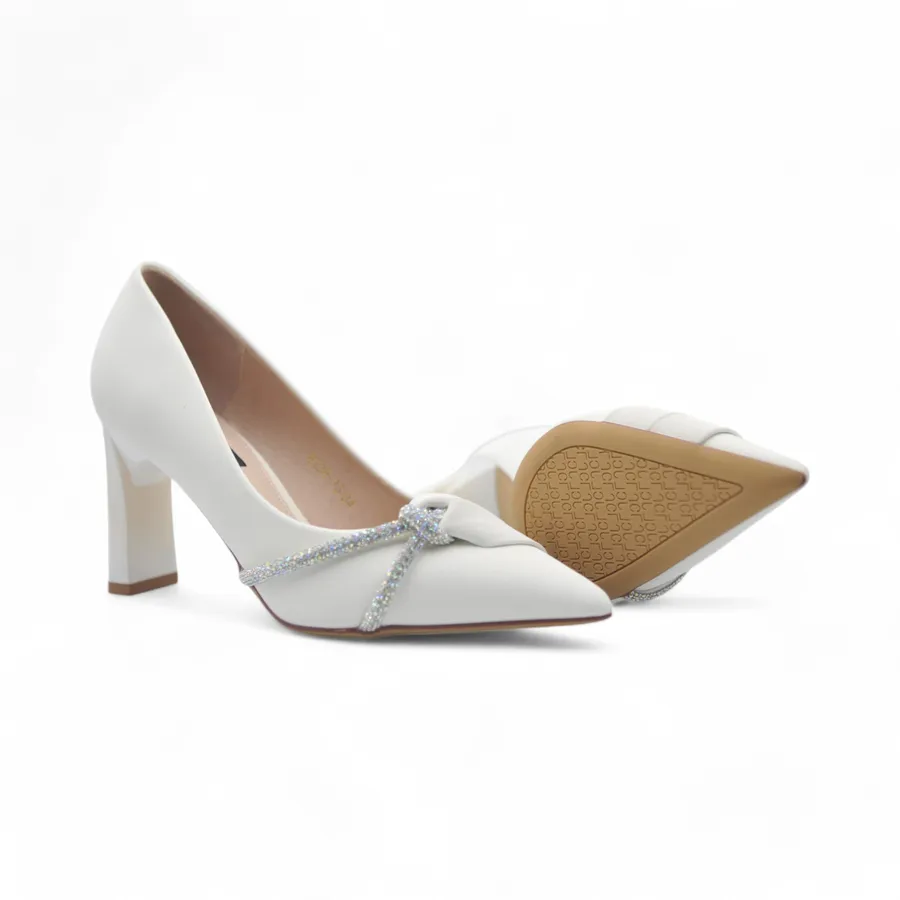 Giày Cao Gót Nữ TGG 8138-15 Màu Trắng Da Lụa Size 37