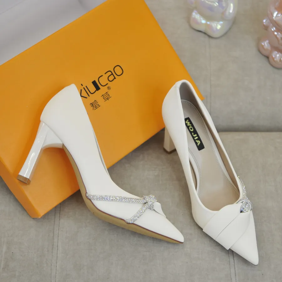 Giày Cao Gót Nữ TGG 8138-15 Màu Trắng Da Lụa Size 37