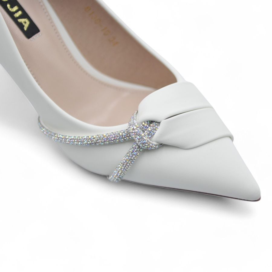 Giày Cao Gót Nữ TGG 8138-15 Màu Trắng Da Lụa Size 37