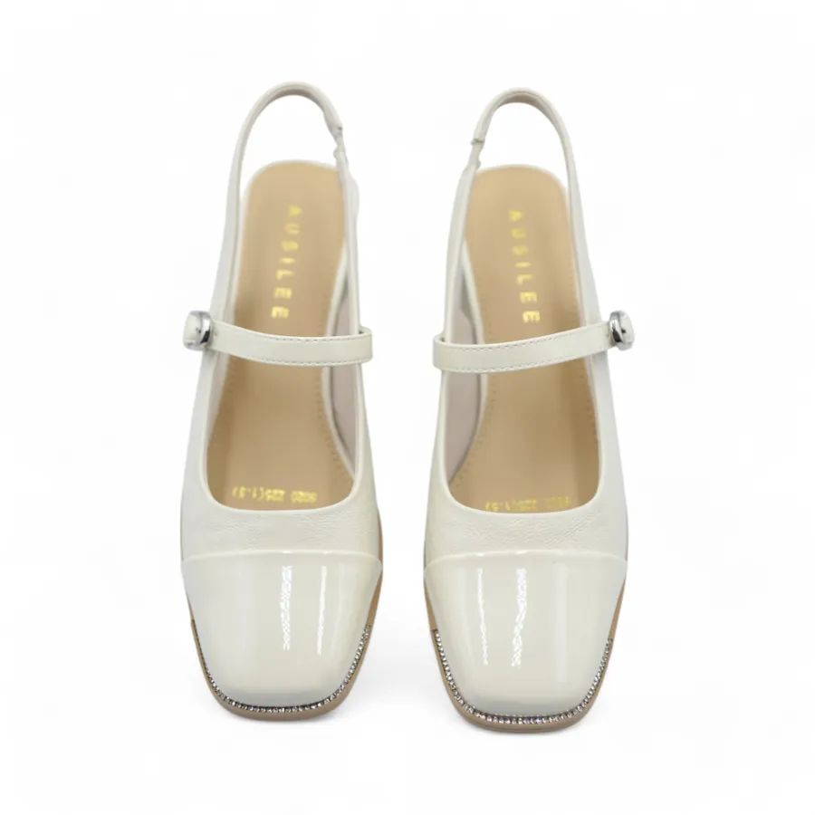 Giày Cao Gót Nữ TGG 5020 Màu Trắng Da Bóng Size 38