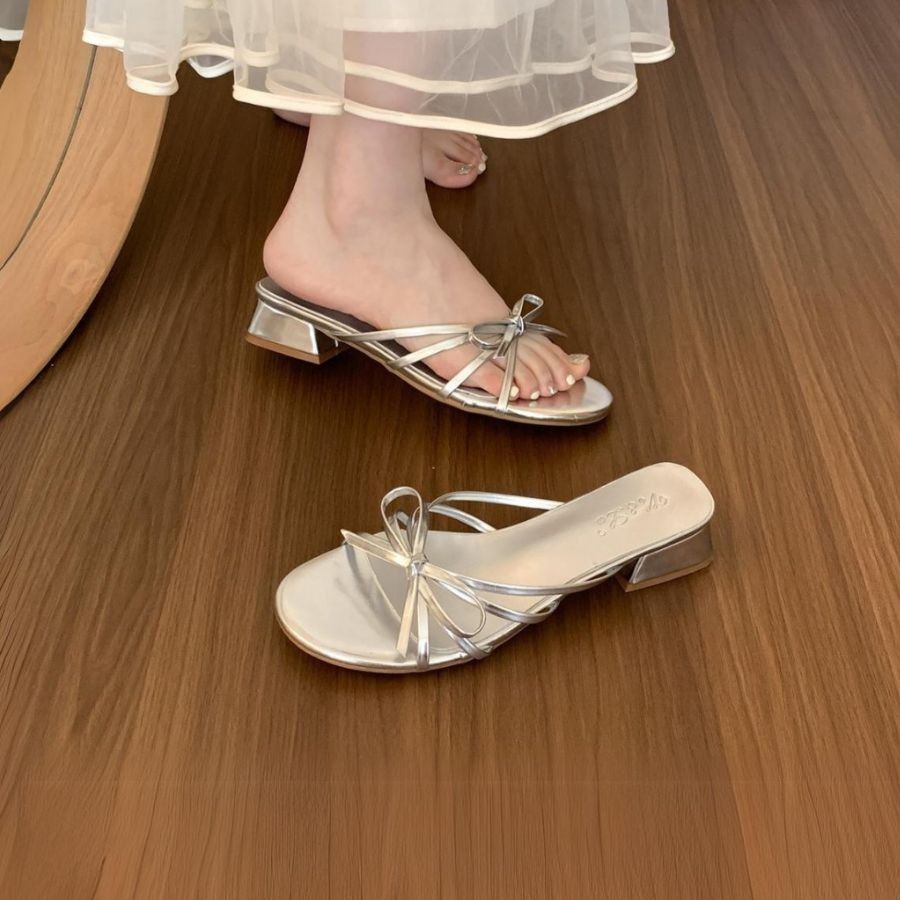 Dép Cao Gót Nữ TGG D1329-1 Màu Bạc Da Mềm Size 39