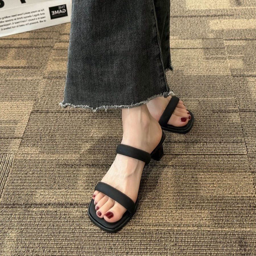 Dép Cao Gót Nữ TGG D1807 Màu Đen Da Mềm Size 36