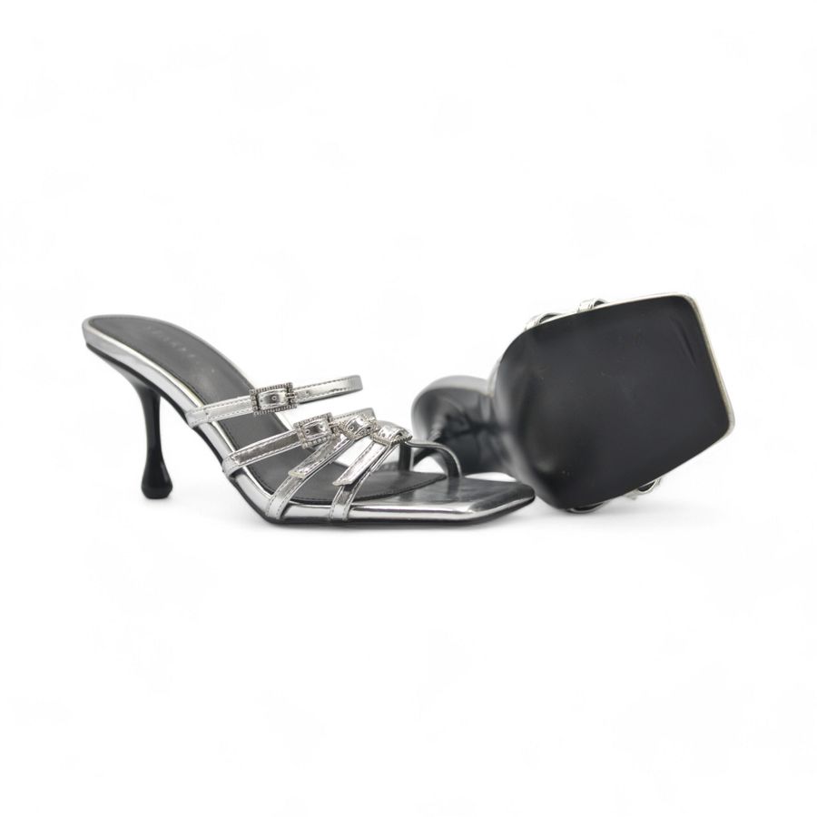 Dép Cao Gót Nữ TGG ST88-132 Màu Bạc Da Mềm Size 36