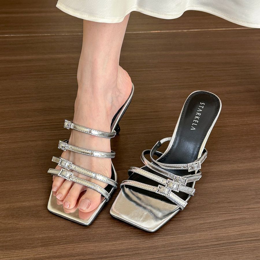 Dép Cao Gót Nữ TGG ST88-132 Màu Bạc Da Mềm Size 39
