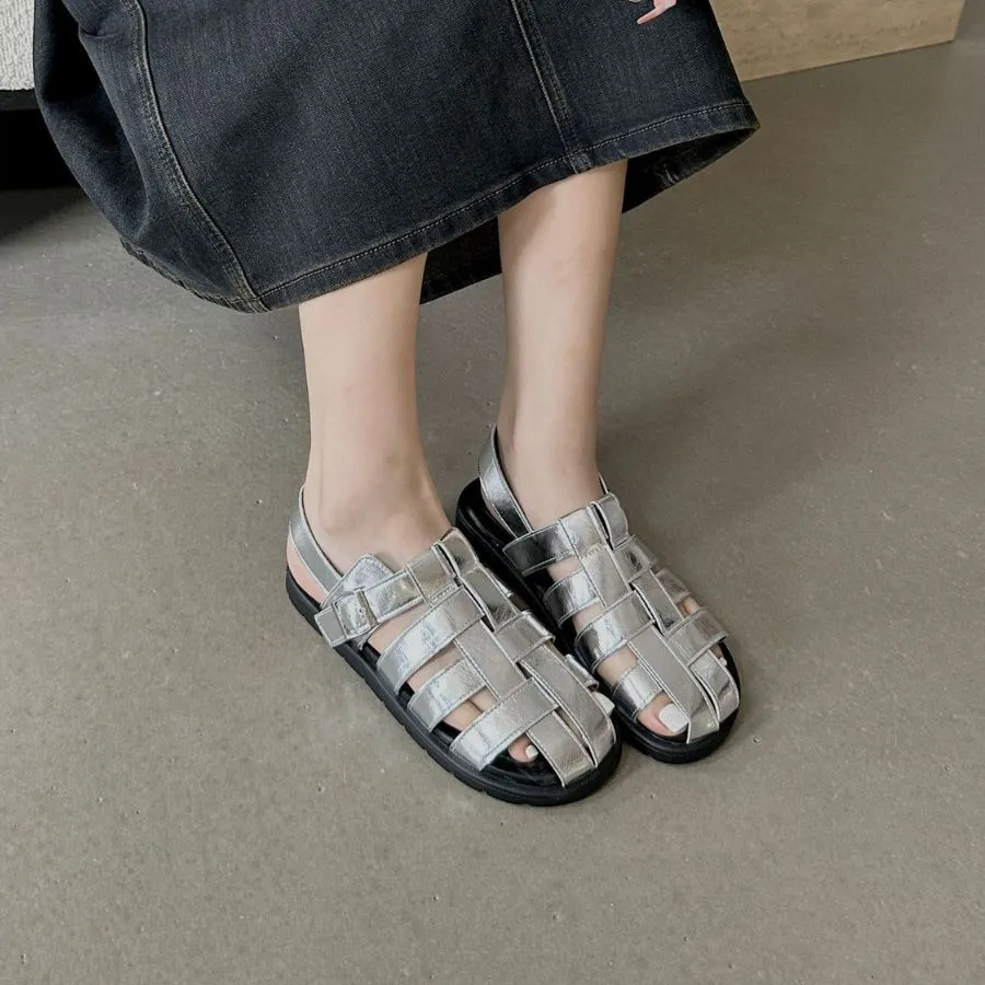 Dép Sandal Nữ TGG X326-1 Màu Bạc Da Trơn Size 39