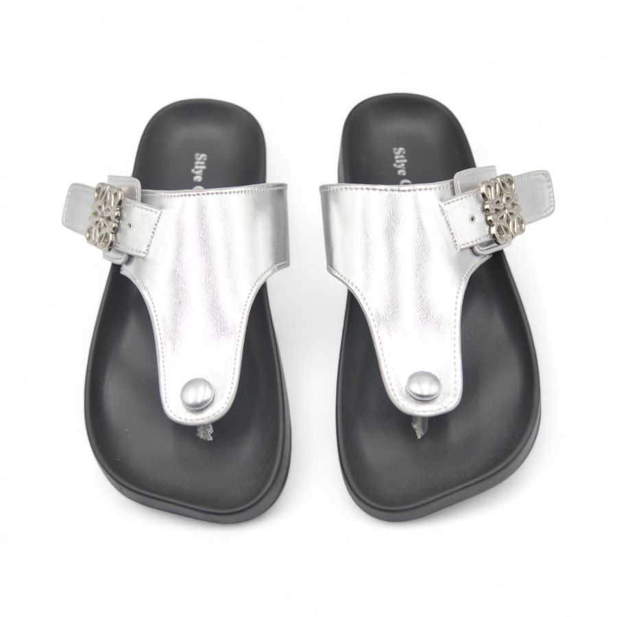 Dép Xỏ Ngón Nữ TGG UN5168-1 Màu Bạc Da Mềm Size 38