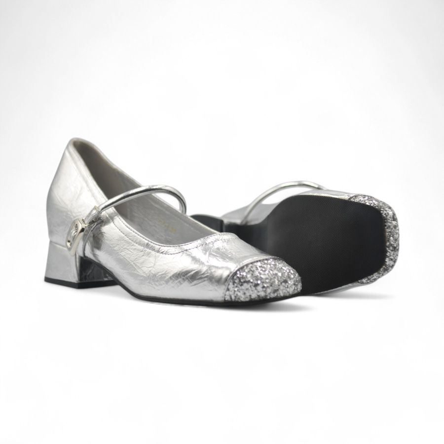 Giày Búp Bê Nữ TGG 317-1 Màu Bạc Da Bóng Xước Size 36