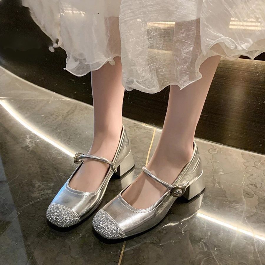 Giày Búp Bê Nữ TGG 317-1 Màu Bạc Da Bóng Xước Size 37