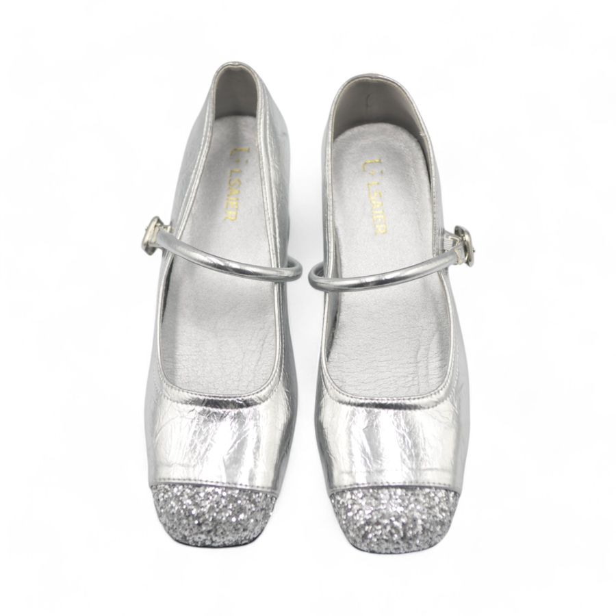 Giày Búp Bê Nữ TGG 317-1 Màu Bạc Da Bóng Xước Size 37