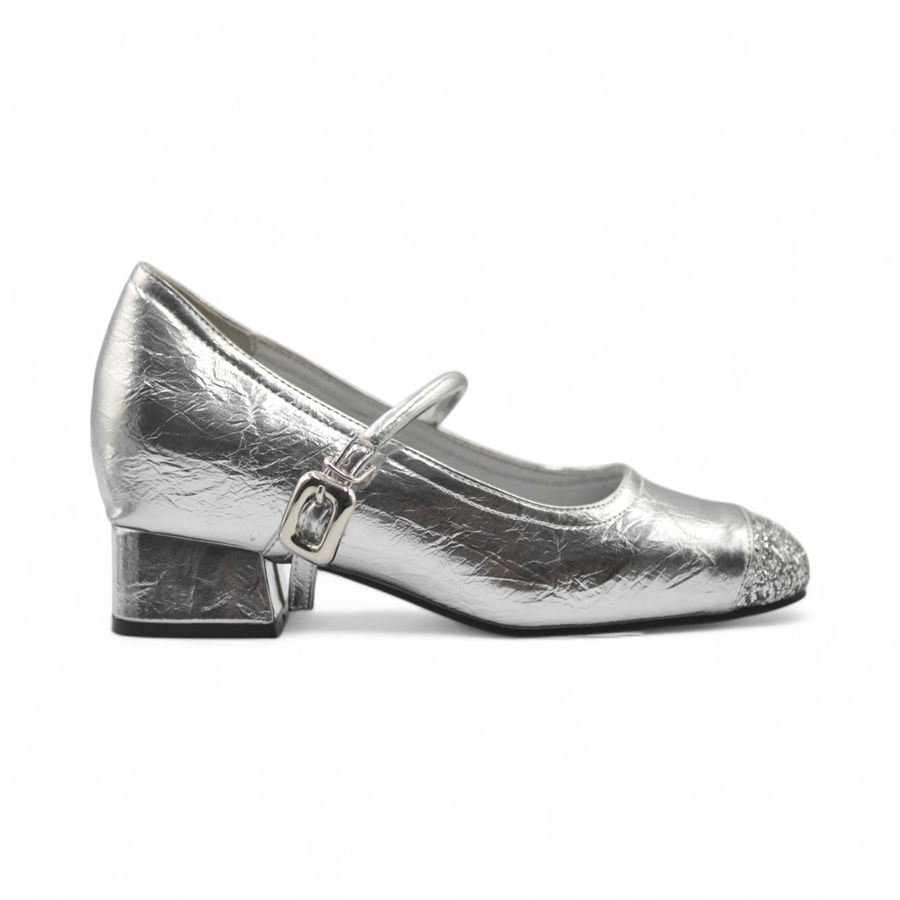 Giày Búp Bê Nữ TGG 317-1 Màu Bạc Da Bóng Xước Size 37