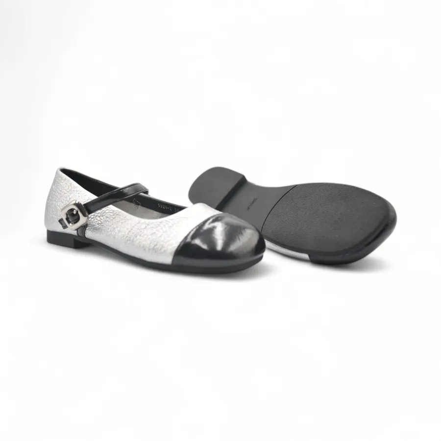Giày Búp Bê Nữ TGG 5928-2 Màu Bạc Da Mềm Size 36