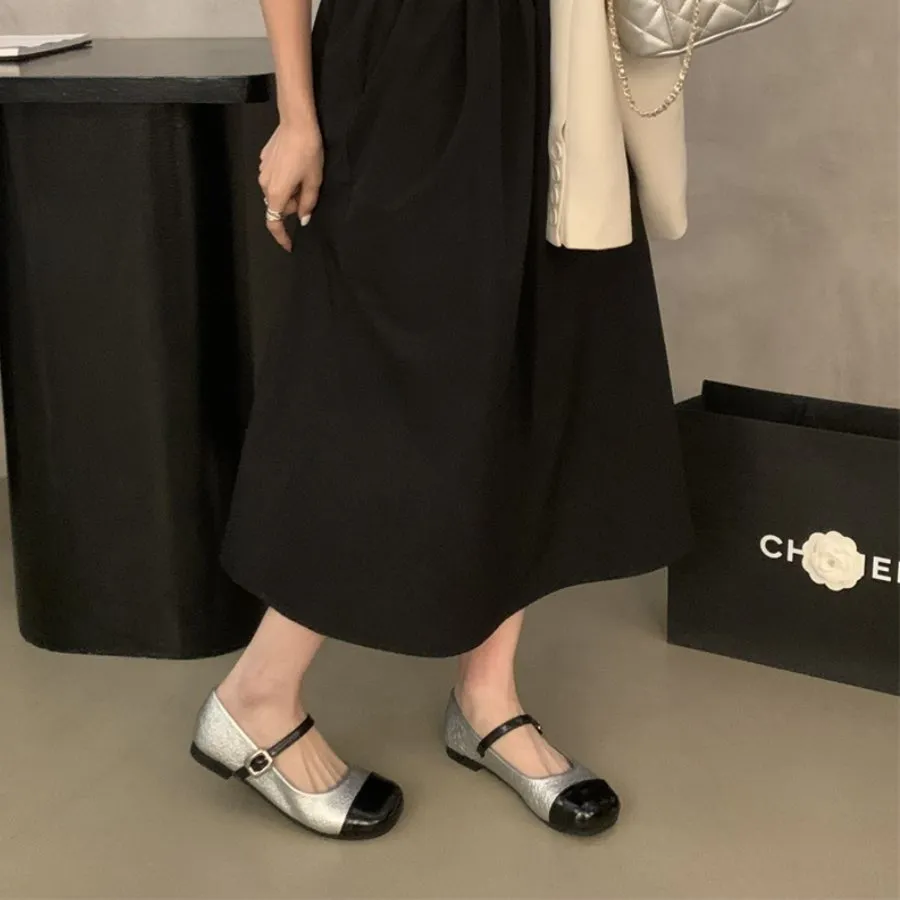 Giày Búp Bê Nữ TGG 5928-2 Màu Bạc Da Mềm Size 36