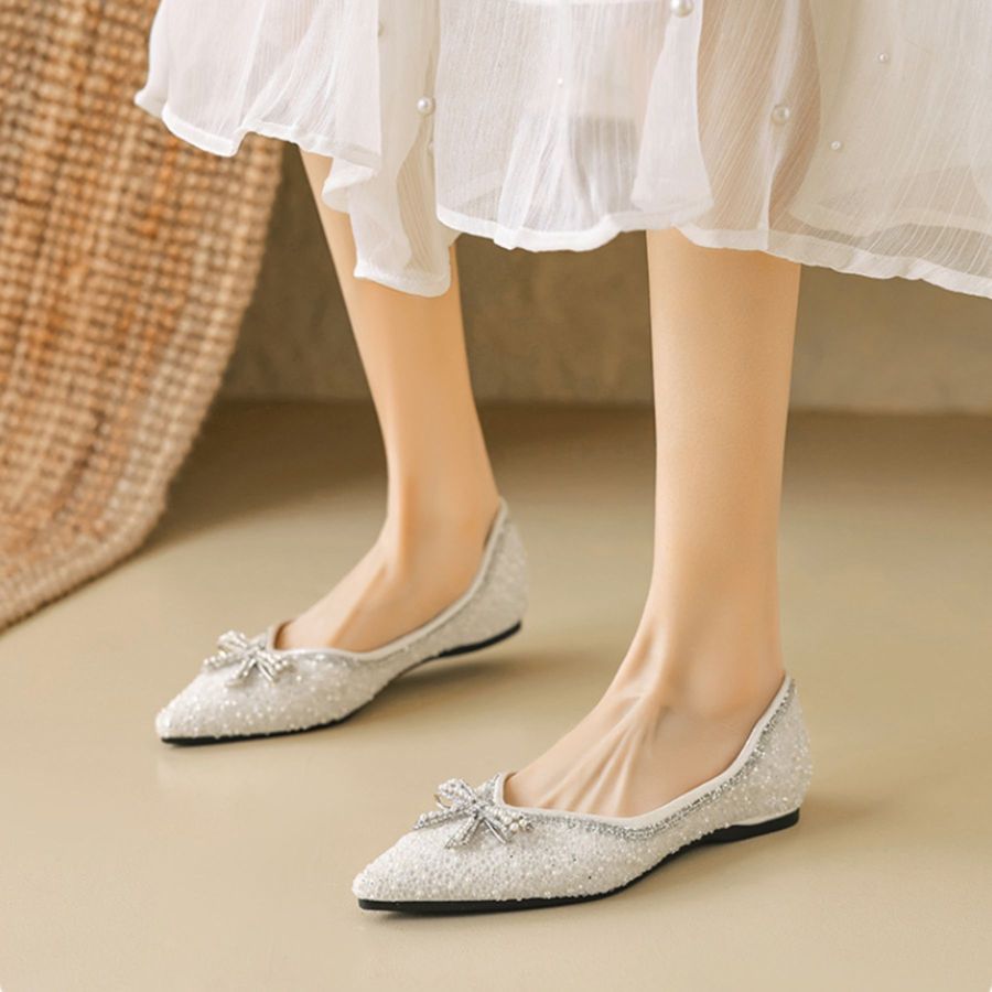 Giày Búp Bê Nữ TGG 5933-16N Màu Trắng Da Mềm Size 38