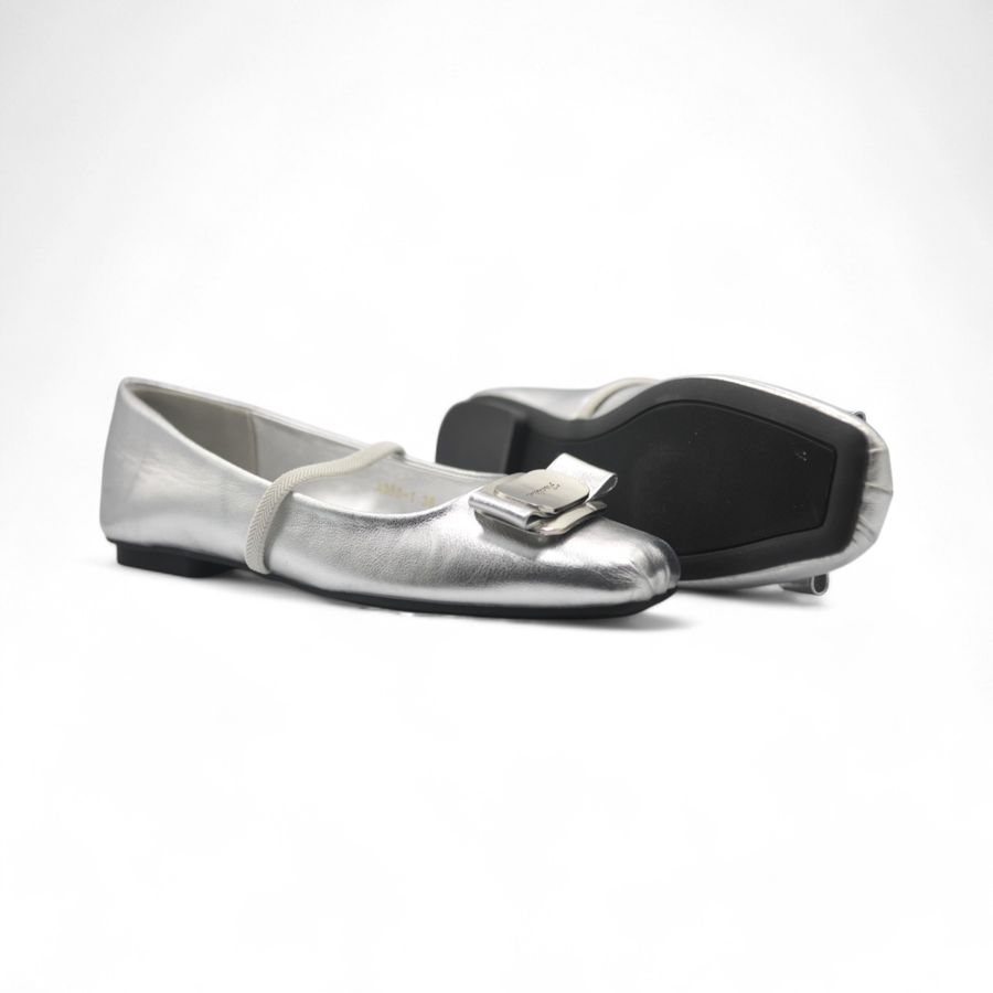 Giày Búp Bê Nữ TGG A358-1 Màu Bạc Da Mềm Size 36