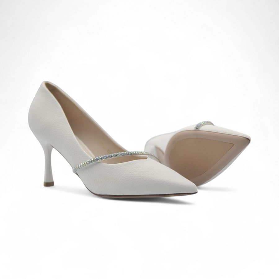 Giày Cao Gót Nữ TGG 213-61 Màu Trắng Da Sần Mịn Size 37