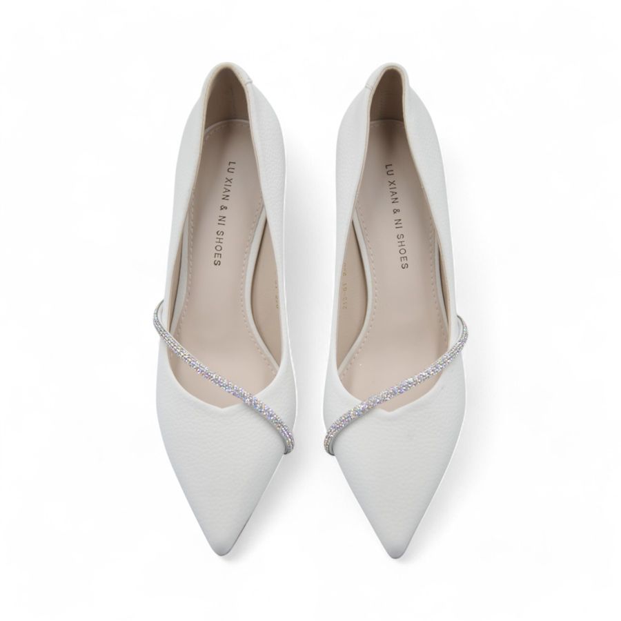 Giày Cao Gót Nữ TGG 213-61 Màu Trắng Da Sần Mịn Size 37