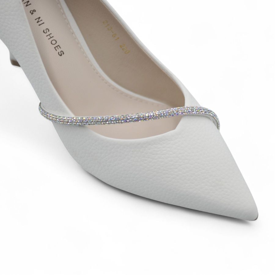 Giày Cao Gót Nữ TGG 213-61 Màu Trắng Da Sần Mịn Size 37