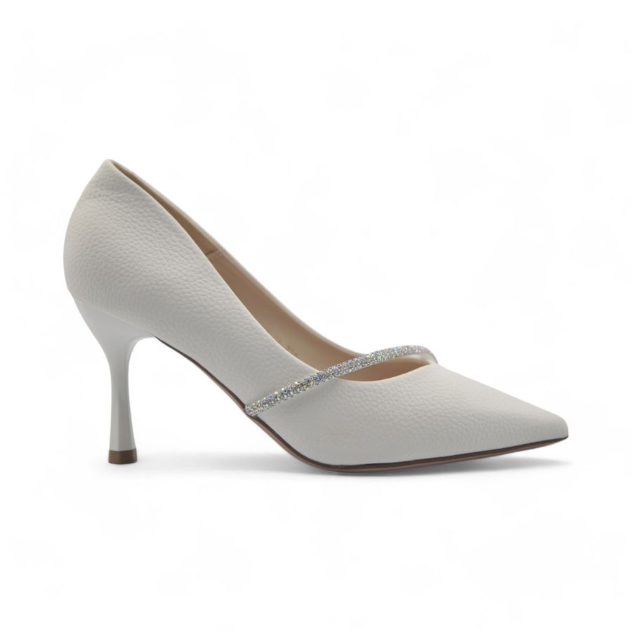 Giày Cao Gót Nữ TGG 213-61 Màu Trắng Da Sần Mịn Size 37