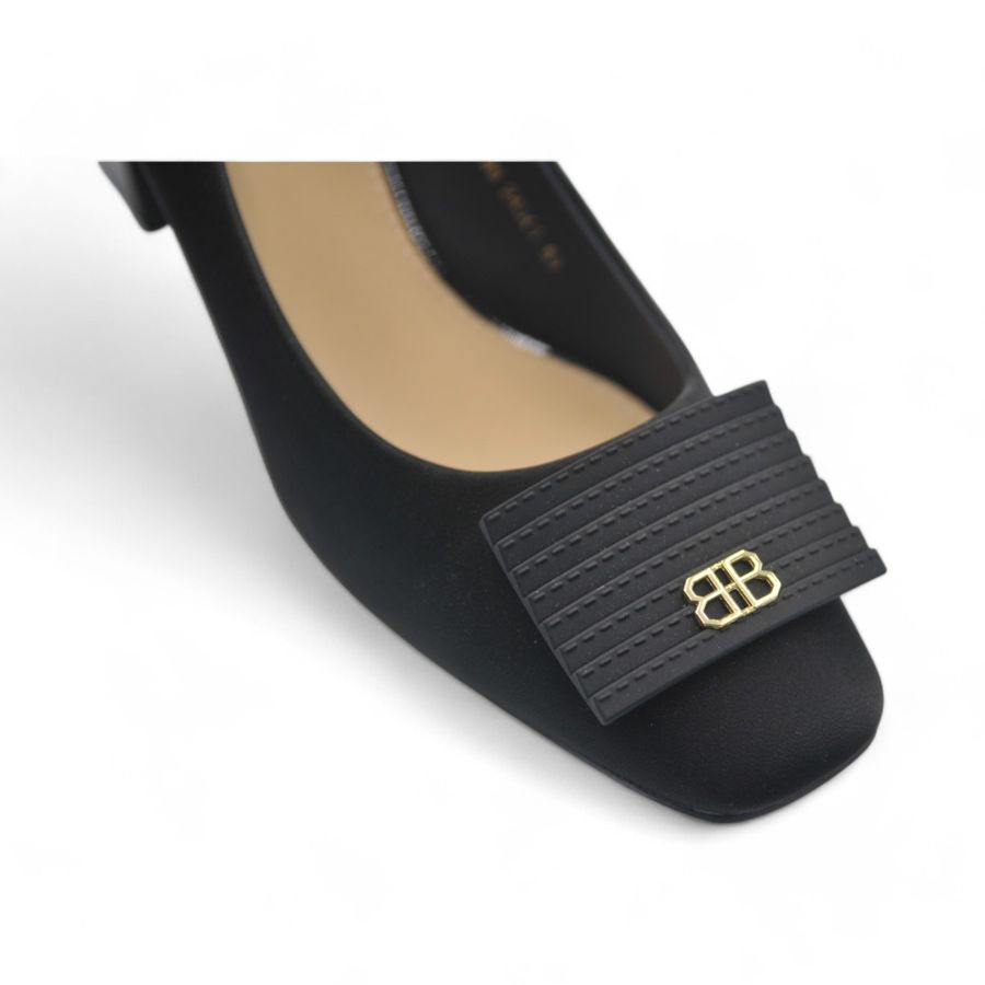Giày Cao Gót Nữ TGG 25099 Đế Trụ Màu Đen Da Lụa Size 39