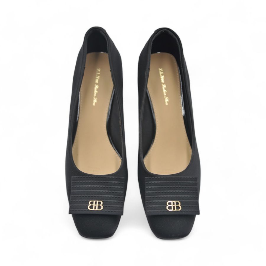 Giày Cao Gót Nữ TGG 25099 Đế Trụ Màu Đen Da Lụa Size 39