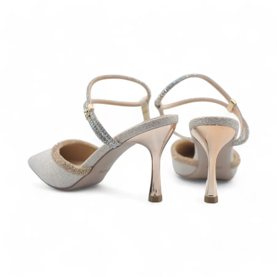 Giày Cao Gót Nữ TGG 261-6 Màu Be Phủ Nhũ Size 35