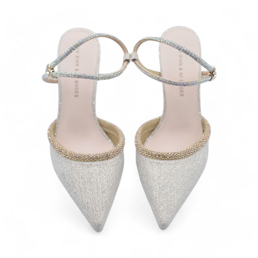 Giày Cao Gót Nữ TGG 261-6 Màu Be Phủ Nhũ Size 36