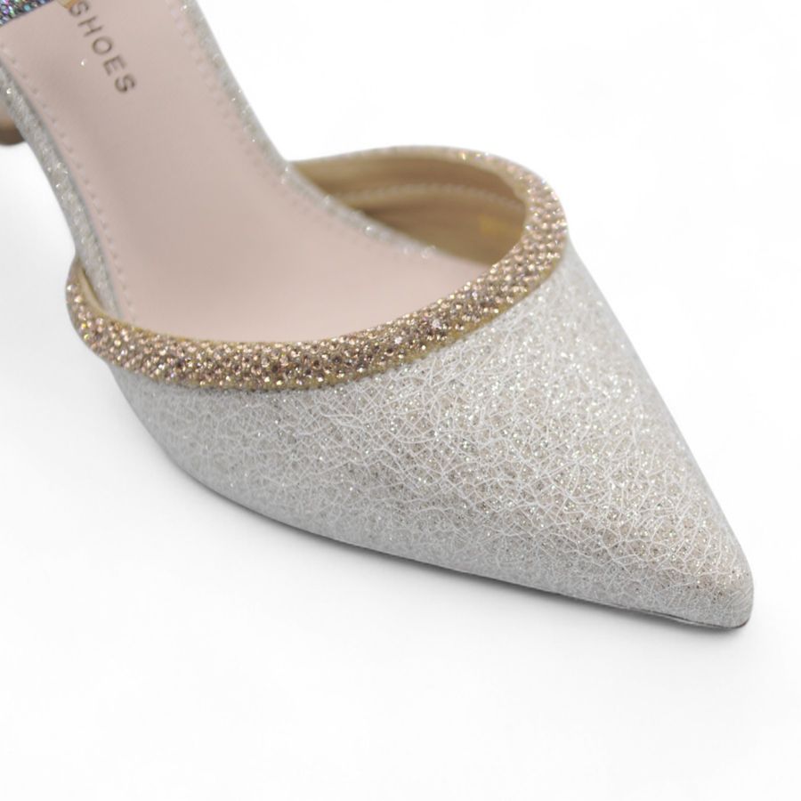 Giày Cao Gót Nữ TGG 261-6 Màu Be Phủ Nhũ Size 36
