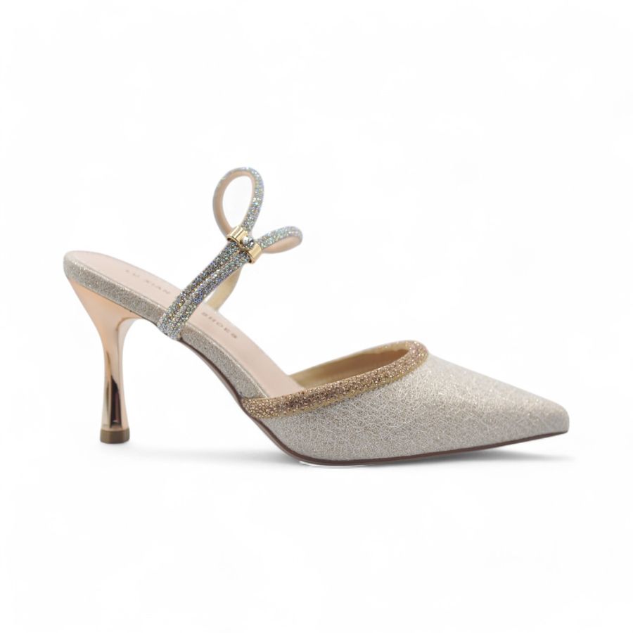 Giày Cao Gót Nữ TGG 261-6 Màu Be Phủ Nhũ Size 37