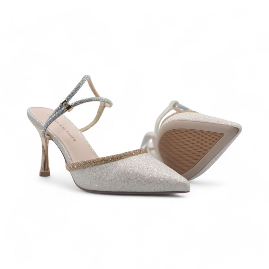 Giày Cao Gót Nữ TGG 261-6 Màu Be Phủ Nhũ Size 37