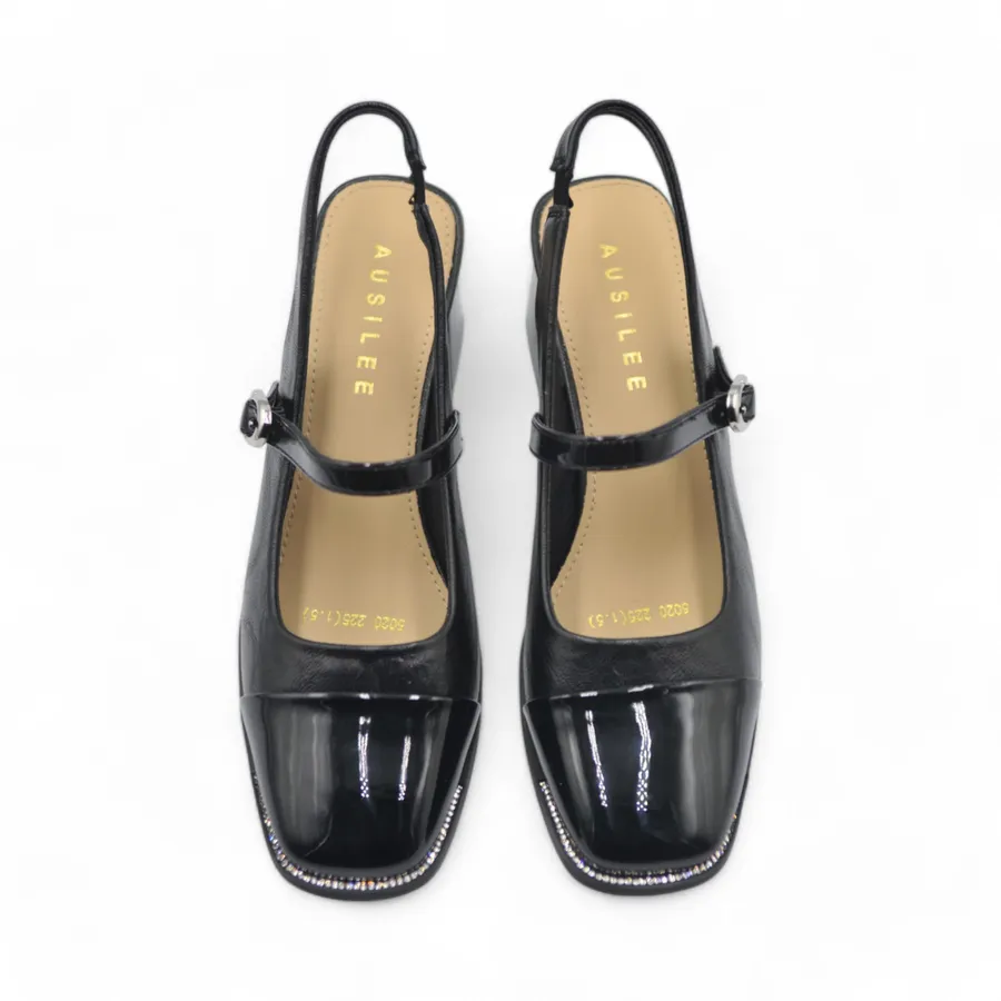 Giày Cao Gót Nữ TGG 5020 Màu Đen Da Bóng Size 35