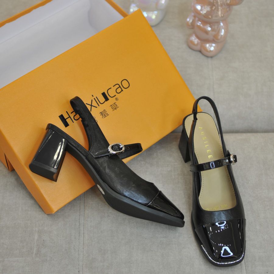 Giày Cao Gót Nữ TGG 5020 Màu Đen Da Bóng Size 36