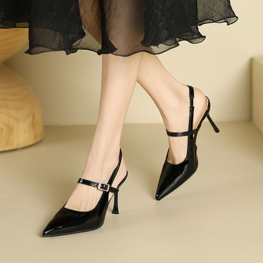 Giày Cao Gót Nữ TGG 5898-8 Màu Đen Da Trơn Size 38