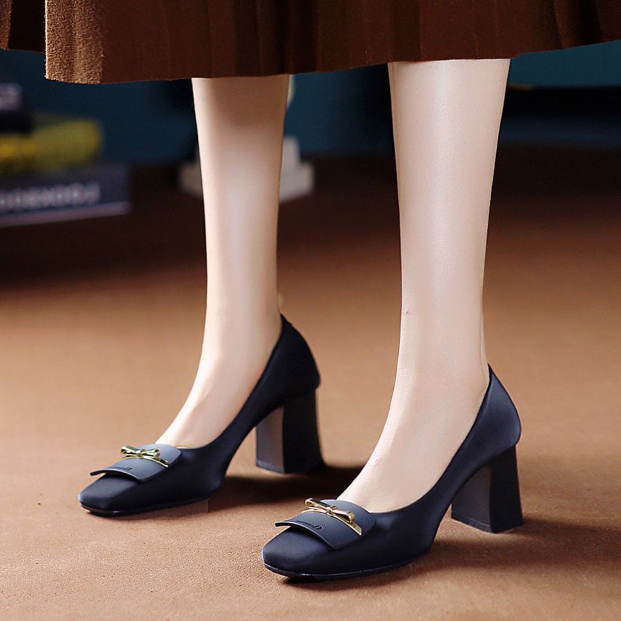 Giày Cao Gót Nữ TGG 616-10 Màu Đen Da Lụa Size 37