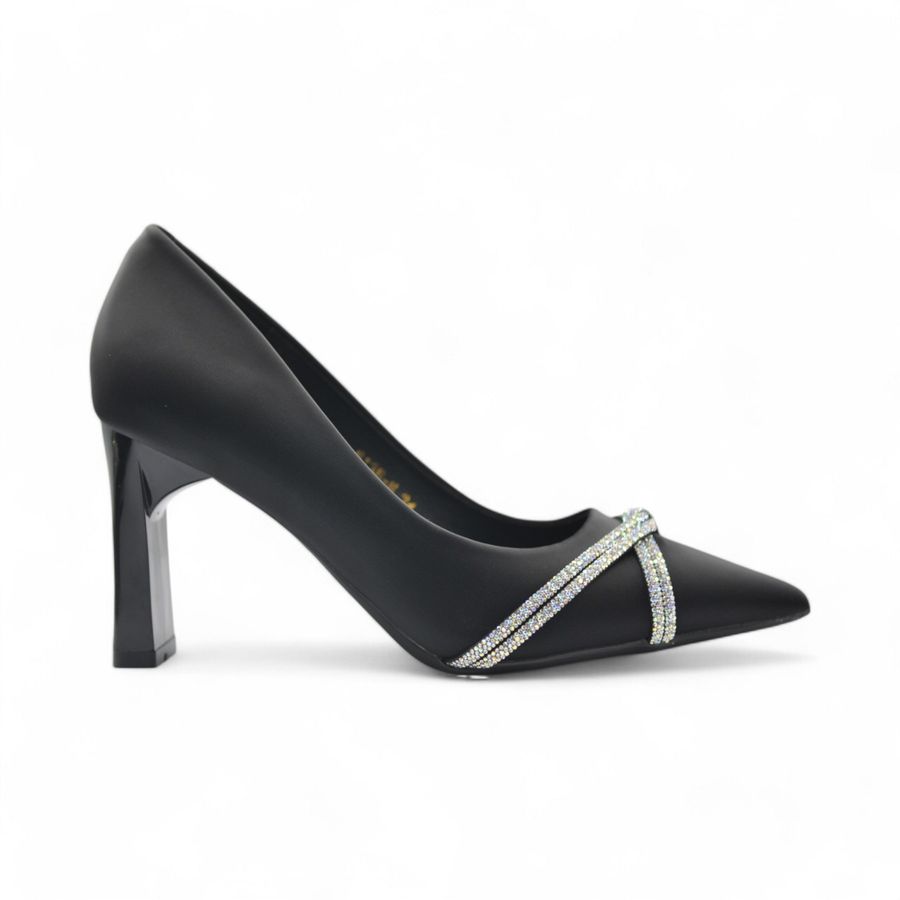 Giày Cao Gót Nữ TGG 8138-8 Da Lụa Màu Đen Size 37