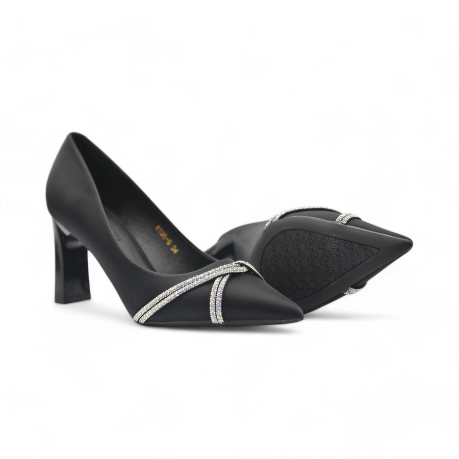 Giày Cao Gót Nữ TGG 8138-8 Da Lụa Màu Đen Size 37