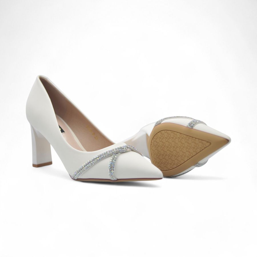 Giày Cao Gót Nữ TGG 8138-8 Màu Trắng Da Lụa Size 36