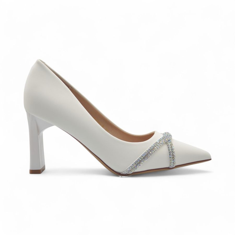 Giày Cao Gót Nữ TGG 8138-8 Màu Trắng Da Lụa Size 37