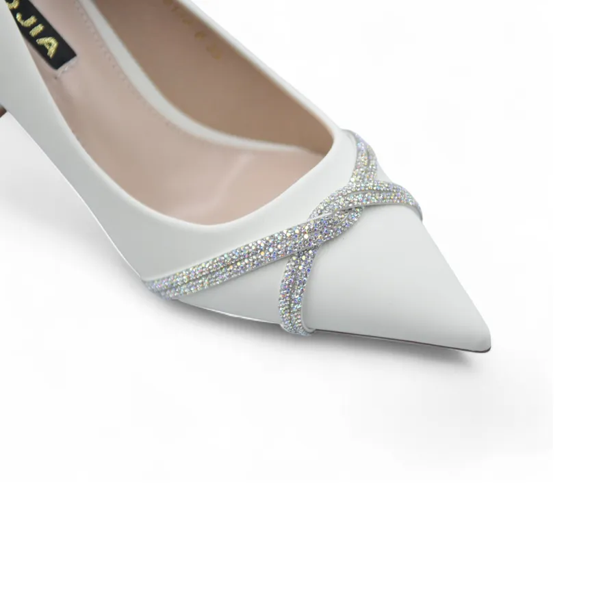 Giày Cao Gót Nữ TGG 8138-8 Màu Trắng Da Lụa Size 38