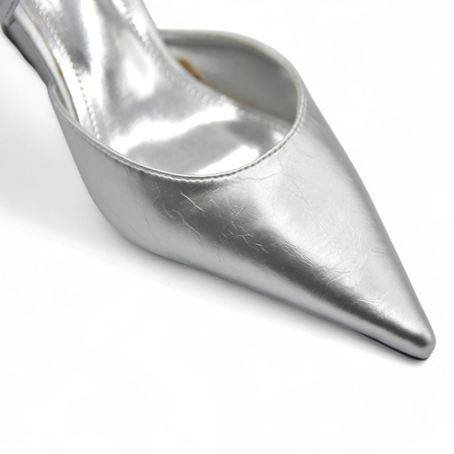 Giày Cao Gót Nữ TGG D158-1 Màu Bạc Da Mềm Size 36