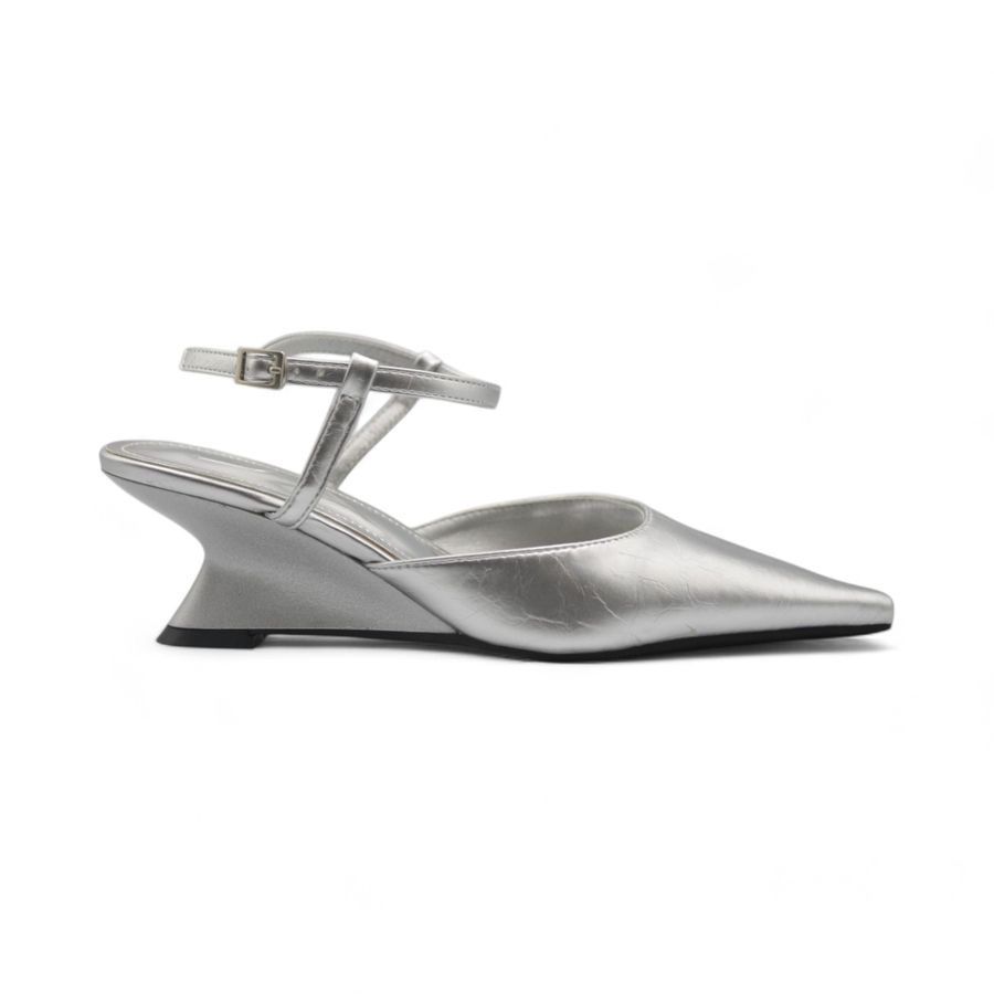 Giày Cao Gót Nữ TGG D158-1 Màu Bạc Da Mềm Size 36