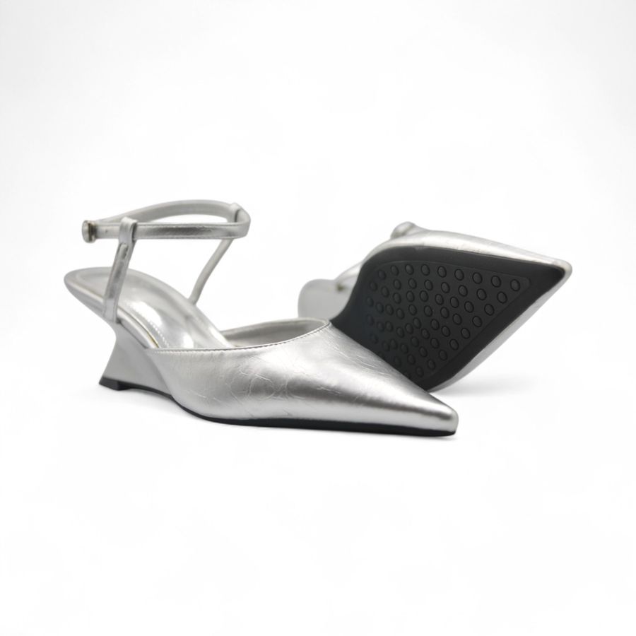 Giày Cao Gót Nữ TGG D158-1 Màu Bạc Da Mềm Size 36