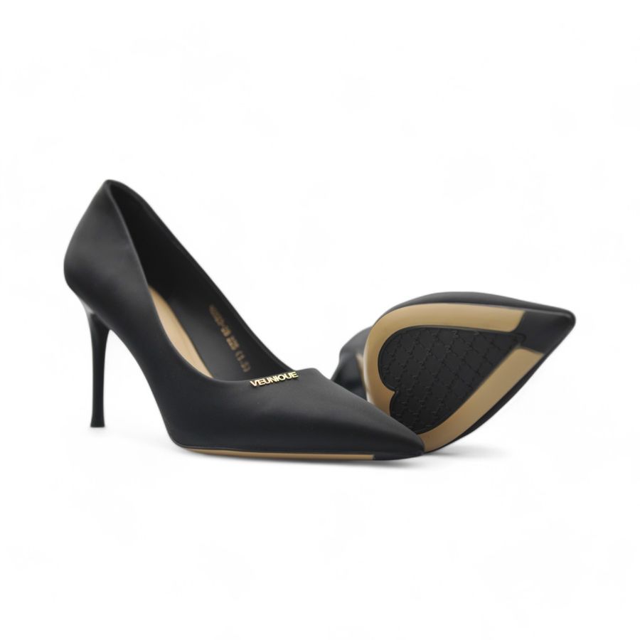 Giày Cao Gót Nữ TGG Q2023-28 Xi Lụa Màu Đen Size 37